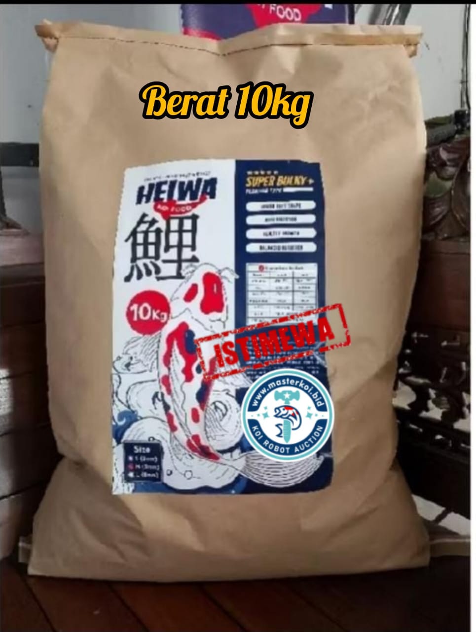 PAKAN KOI 10KG TERBARU SUPER HEIWA ISTIMEWA SUDAH TERBUKTI MEMBUAT BODY IKAN MENJADI TORPEDO SIZE M 3cm