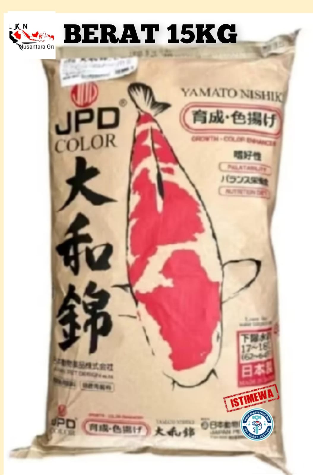 PAKAN KOI IMPORT JAPAN ORIGINAL JPD COLOR GROWHT ISTIMEWA BERAT 15KG FLOATING LARGE 5cm
