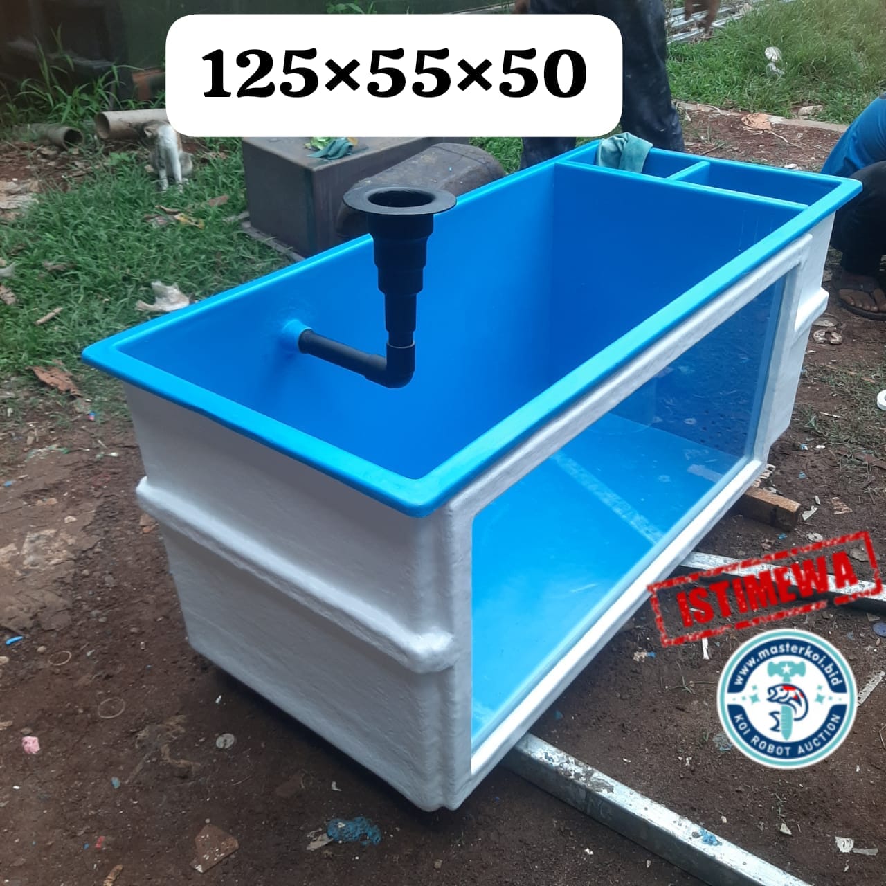 KOLAM FIBERGLASS 1 UNIT UKURAN 1255550DENGAN KETERANGAN PANJANG SAMPAI FILTER CHAMBERKACAMUSHROM PRODUK ORIGINAL DR DESAIN TOKO PABRIK TANGERANG 125cm
