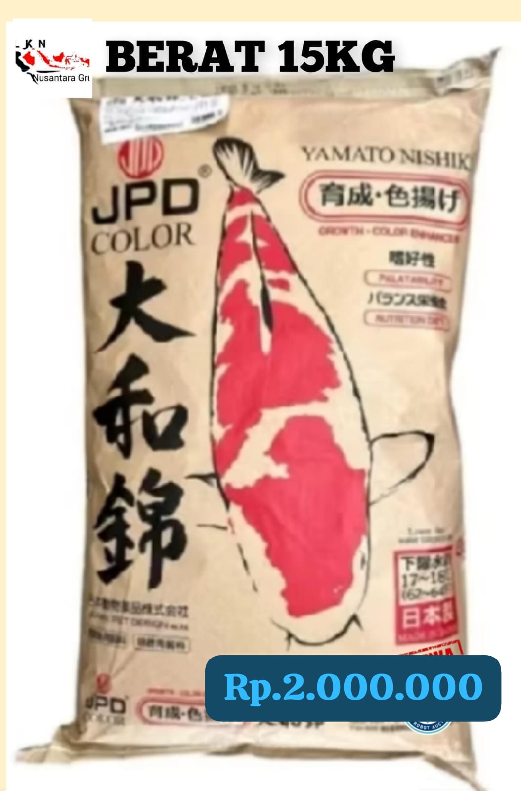 PAKAN KOI IMPORT JAPAN ORIGINAL JPD COLOR BERAT 15KG ISTIMEWA FLOATING L LARGE 5cm